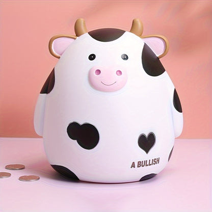 Cute cow-shaped penny bank, perfect for saving money and as a creative gift for birthdays and Christmas. Made of non-waterproof PVC with latch closure, ideal for desk decor.