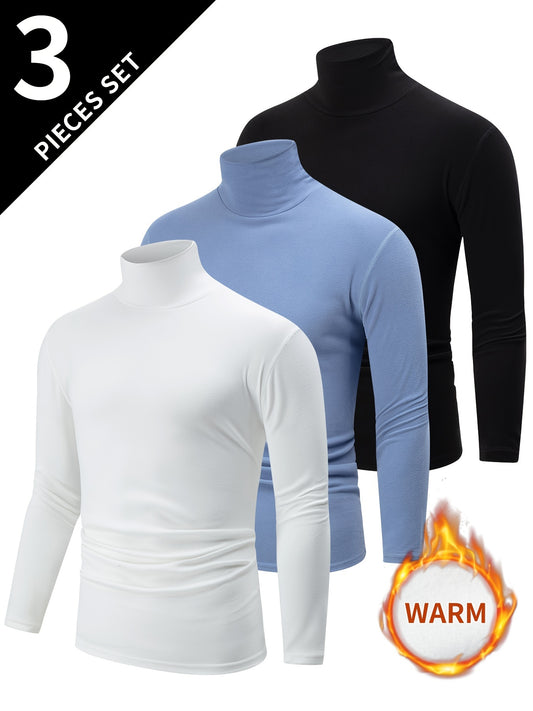 3 Men's Thermal Turtleneck Tees - Cozy, Stretchy & Perfect for Fall/Winter