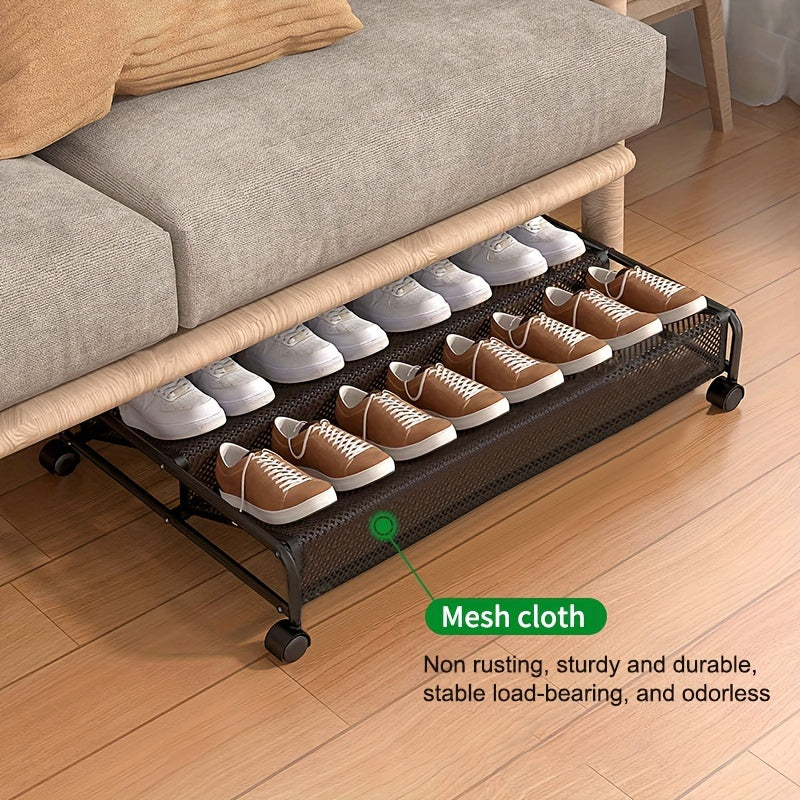 Keep Your Shoes Neat and Tidy with our Space-Saving Under-Bed Shoe Rack featuring 360° Swivel Wheels - Sturdy Metal Organizer for Effortless Shoe Storage and Organization, Convenient Sliding Design Perfect for Bedroom, Dorm, and Home Use