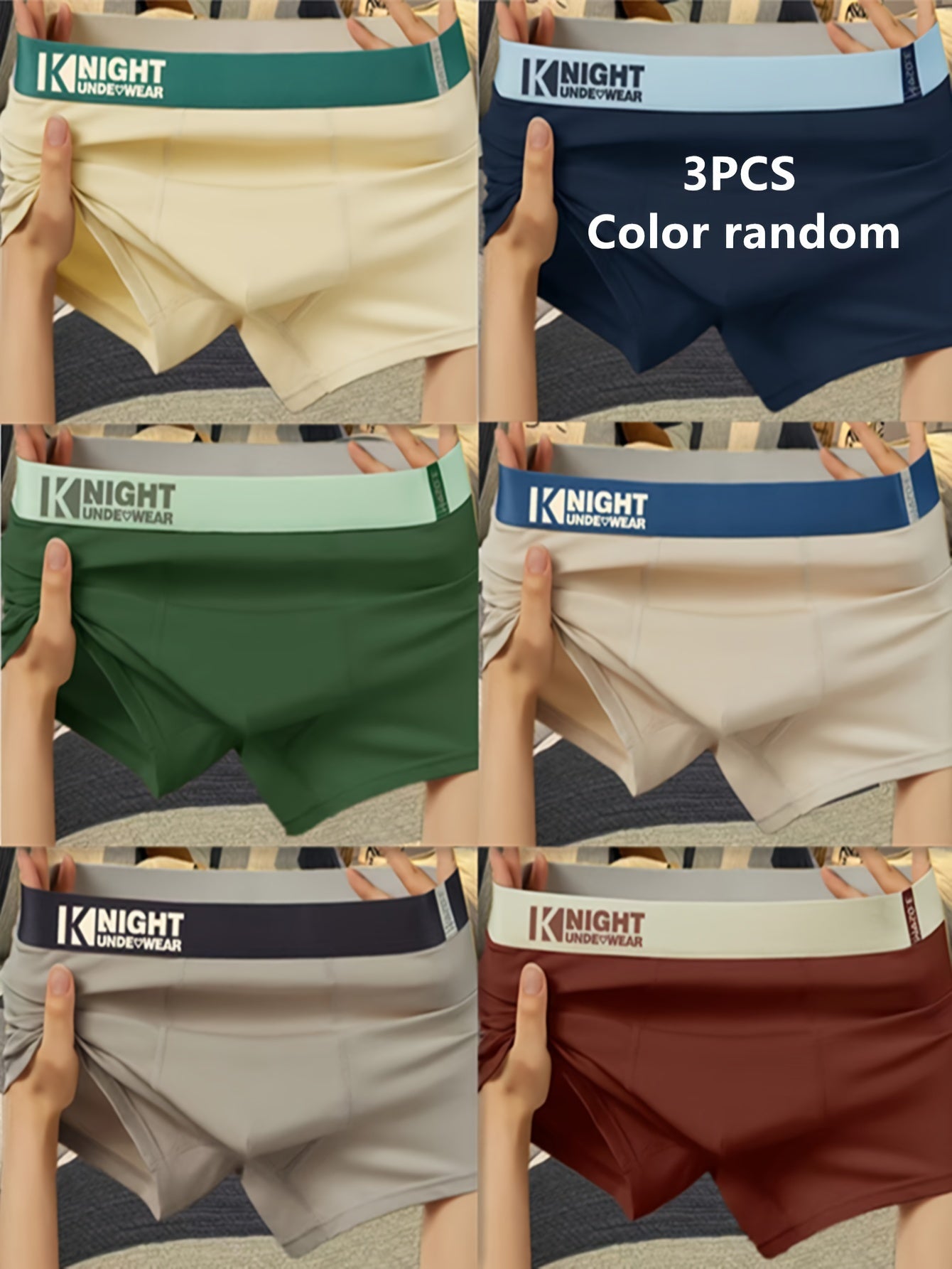 Three-pack of Knight Men's cotton boxer briefs made of 95% cotton and 5% spandex. Comfortable and breathable with a soft stretch knit fabric in solid colors. Everyday low-rise trunks.