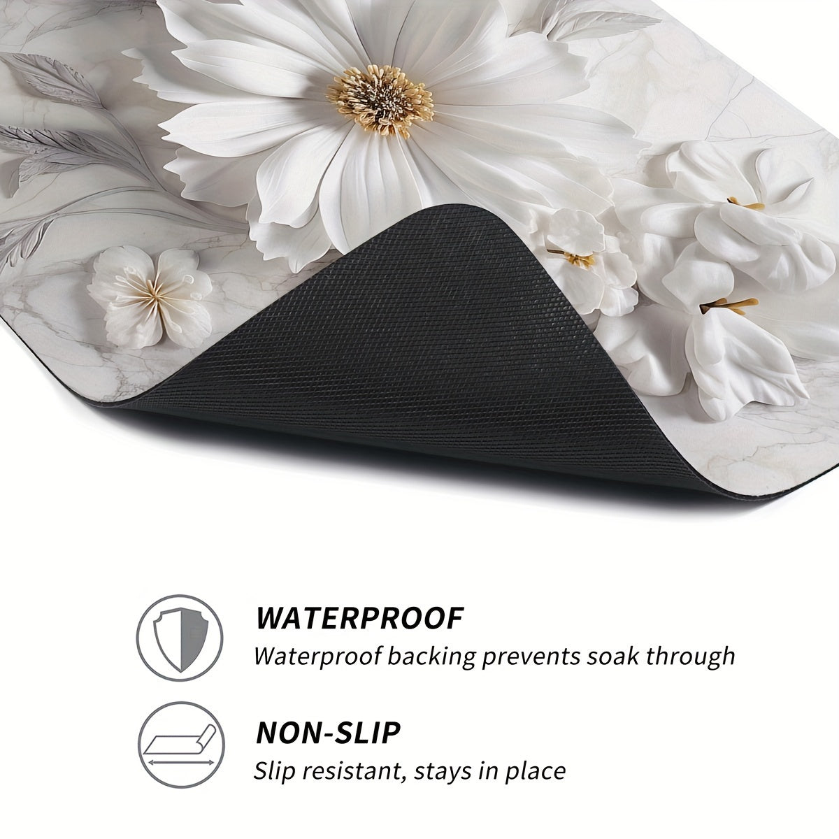 Cover your microwave, refrigerator, and washing machine with this White Floral Print Dust Cover Mat. This quick-dry and absorbent countertop pad is perfect for use in the laundry and kitchen. The size of the mat is 50.04x59.94 cm.