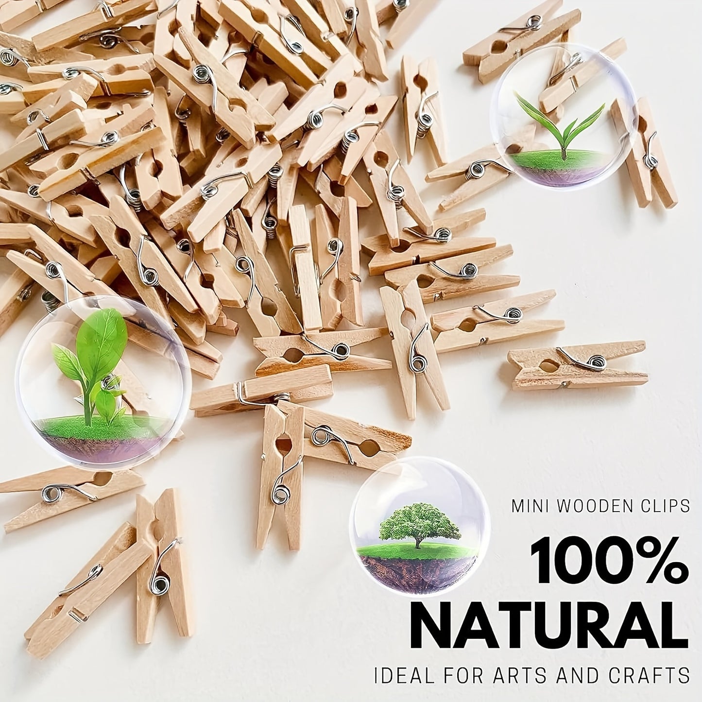 100 miniature wooden clothes pins for photos, crafts, arts, and cocktails.