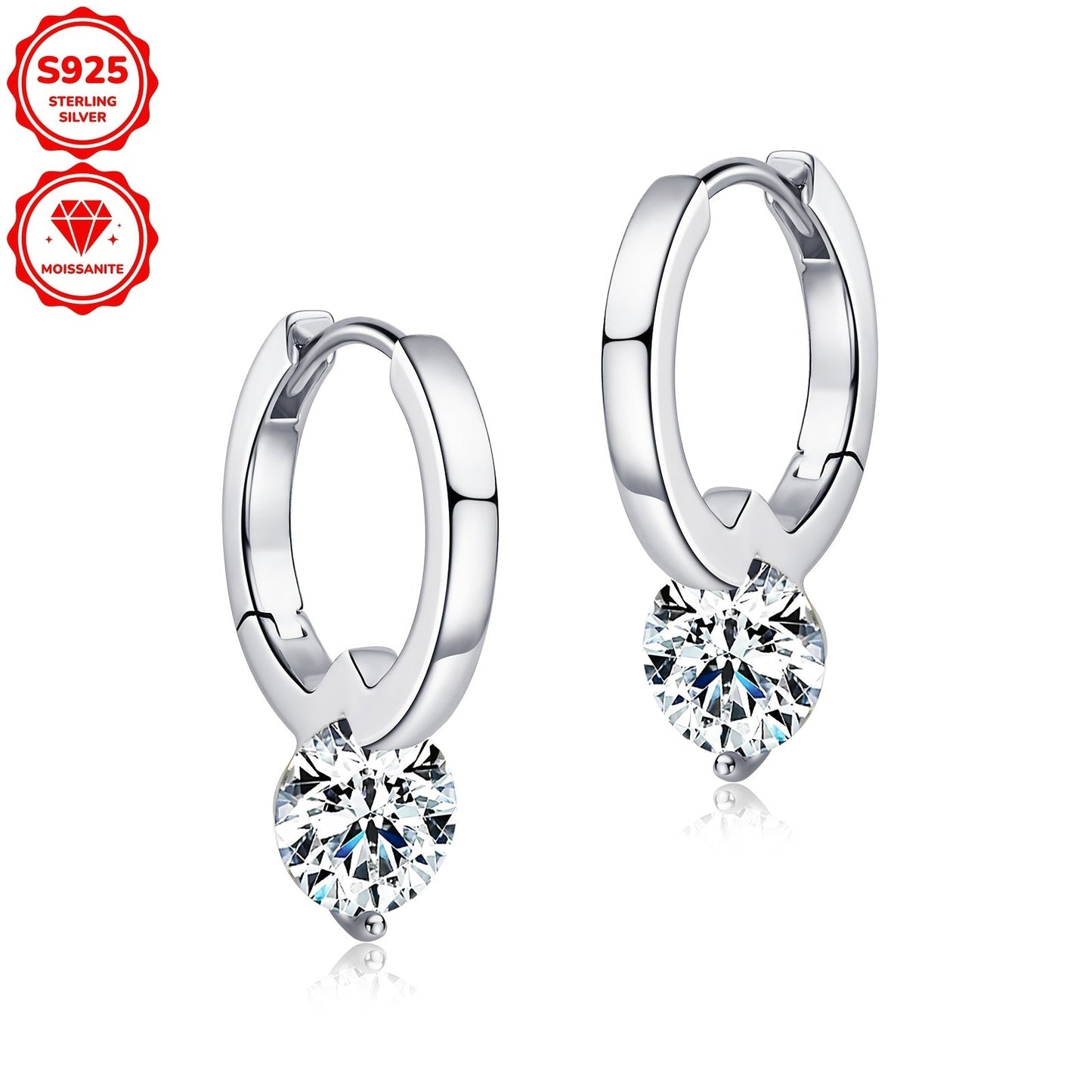 These fashionable sterling silver women's earrings feature a pair of Mozambique stone earrings, each with a round D color 6.5mm stone. The earrings come with a GRA certificate and weigh approximately 2.99g. Each earring contains 6.5mm Mozambique stones