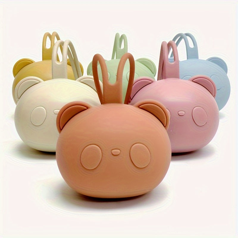 Silicone bear pacifier case with dustproof storage, portable holder.