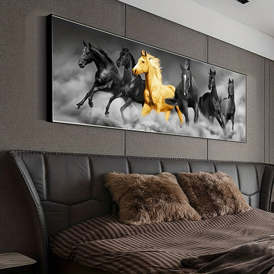 Golden Six Running Horses Canvas Painting - Perfect for Animal Lovers and Art Enthusiasts, Ideal for Home, Room, or Bedroom Decor