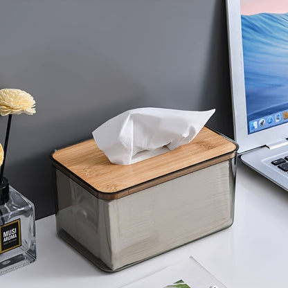 Stylish Bamboo-Lid Tissue Box - Luxe Bathroom & Dining Room Napkin Holder, Organize in Rectangular Shape