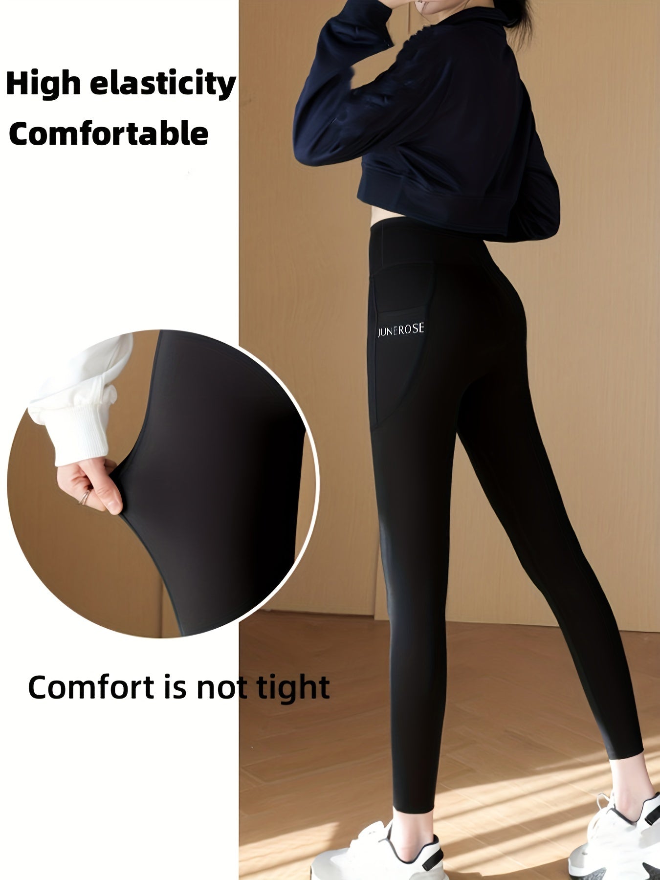 High waist compression pants with tummy control and pockets for women.