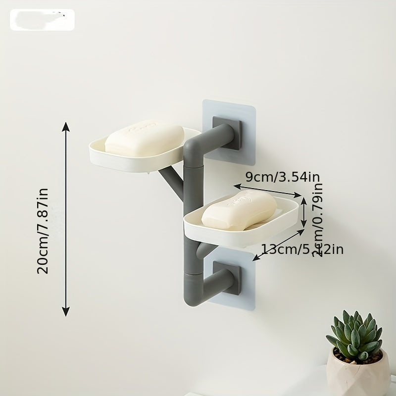 Rotating wall-mounted soap dish with drain - No-drill bathroom organizer for soap and accessories