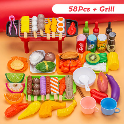 YONRA Kitchen Pretend Play Toys, Barbecue Set, Children's Cooking Toys, Simulation Food, Multi-set Gift For Kids, Girls, Boys, Toddlers