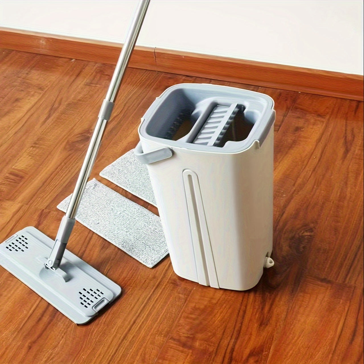 2 Pads Set: Hands-Free Flat Mop for Home Floors and Tiles, 360-Degree Rotating and Washable, Perfect for Bedroom and Living Room