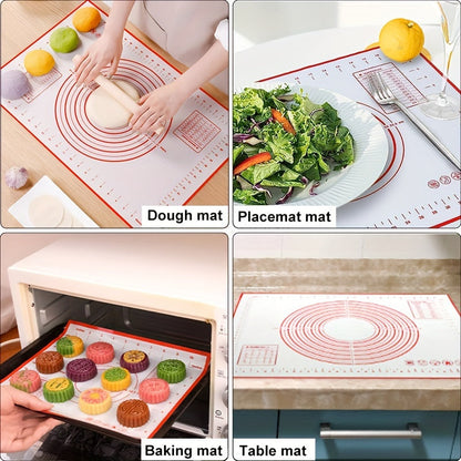 Get 100 pieces of Transparent Disposable PE Gloves, Thin Film Gloves, and Sanitary Gloves for your kitchen needs. These versatile gloves are perfect for various kitchen tasks. Also included is a Multifunctional Non-Slip Baking Mat with Measurement Lines