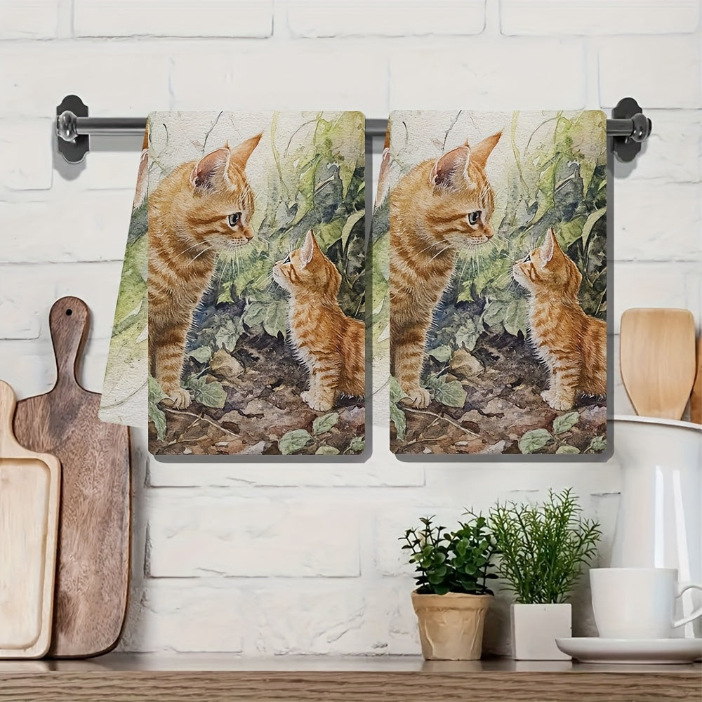 Get your hands on a set of 2 ultra soft kitchen towels featuring a charming "Curious Sniff of a Kitten" design. These highly absorbent and machine washable dish hand towels come in a contemporary style and measure 40.64x60.96 cm. Perfect for home decor