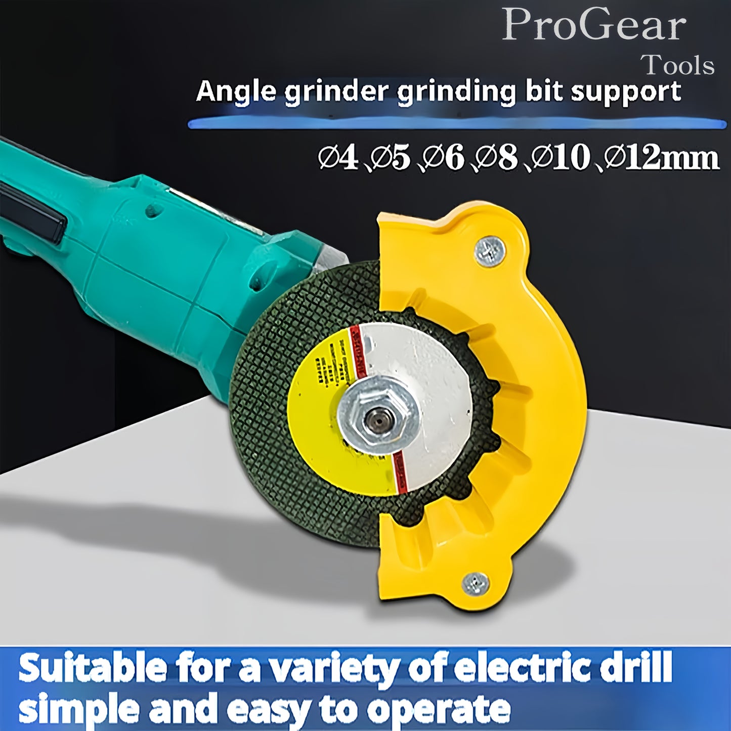 Universal drill bit sharpener compatible with all drill bits and angle grinder accessories.