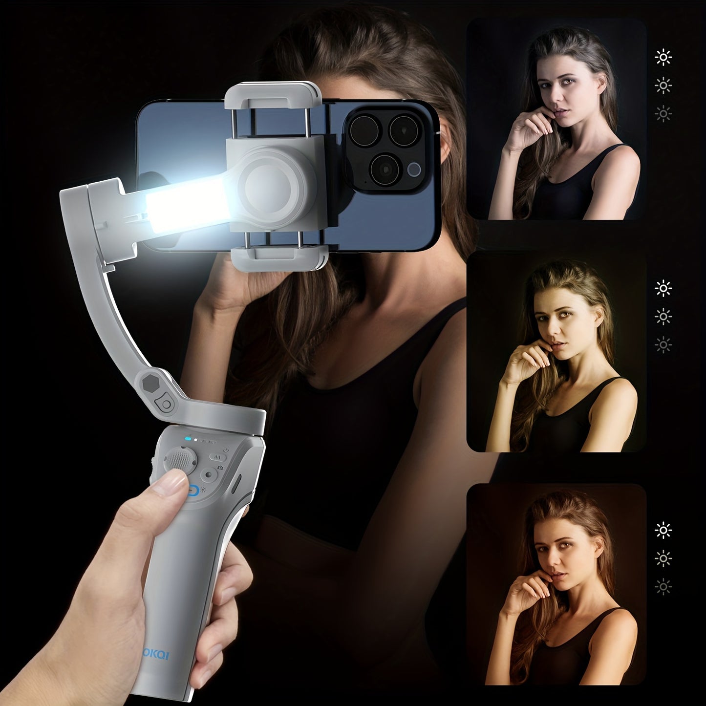 3-axis smartphone gimbal with intelligent target tracking. Portable, foldable, and automatic stabilizer for video recording and vlogging. ActiveTrack feature included.