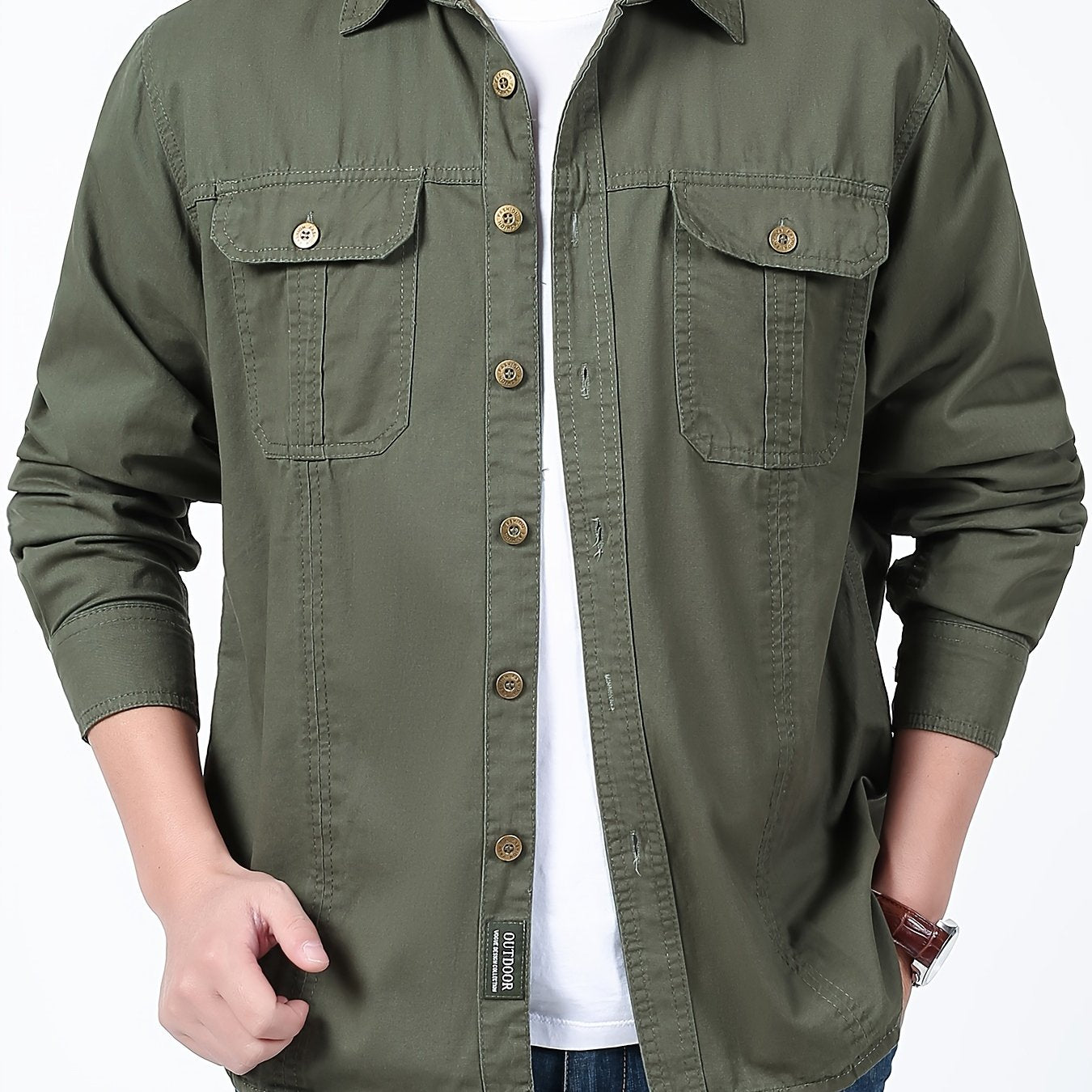 Men's Long Sleeve Cargo Shirt for Outdoor Activities in Spring and Fall