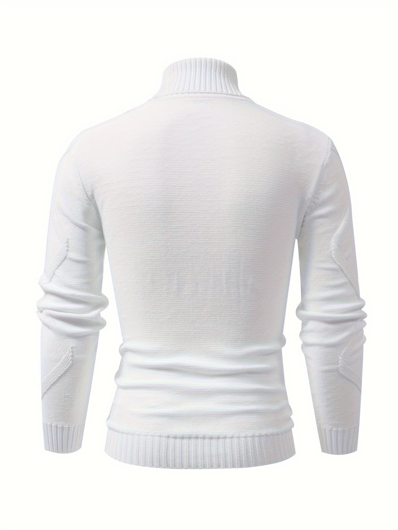 Stretchy men's turtleneck sweater with solid color and geometric pattern, perfect for fall/winter.