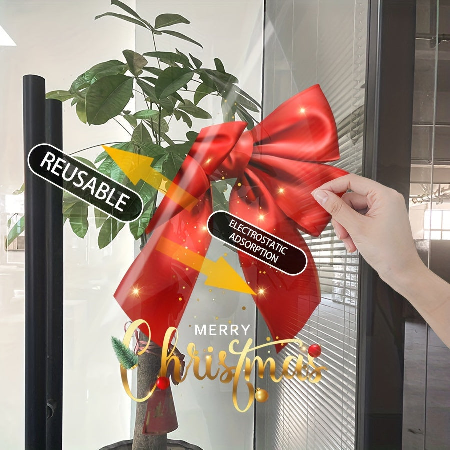 1 piece of International Style Christmas Bow Window Film featuring PVC Static Cling Decoration, 12mil Thickness. Perfect Holiday Shop Window Decals for creating a Festive Ambiance.