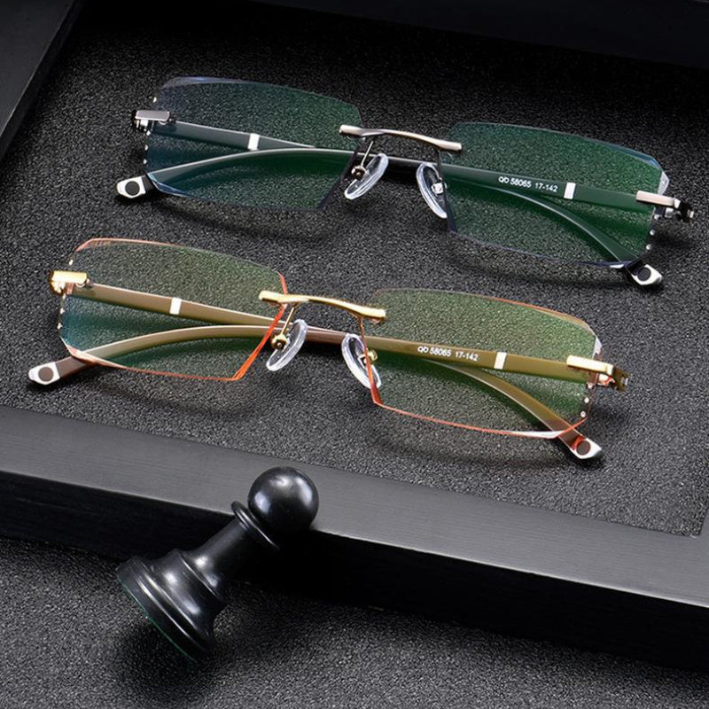 VIGO TR90 Photochromic Reading Glasses with Rimless Clear Lenses for Men and Women, Color Changing Presbyopia and Myopia Function.