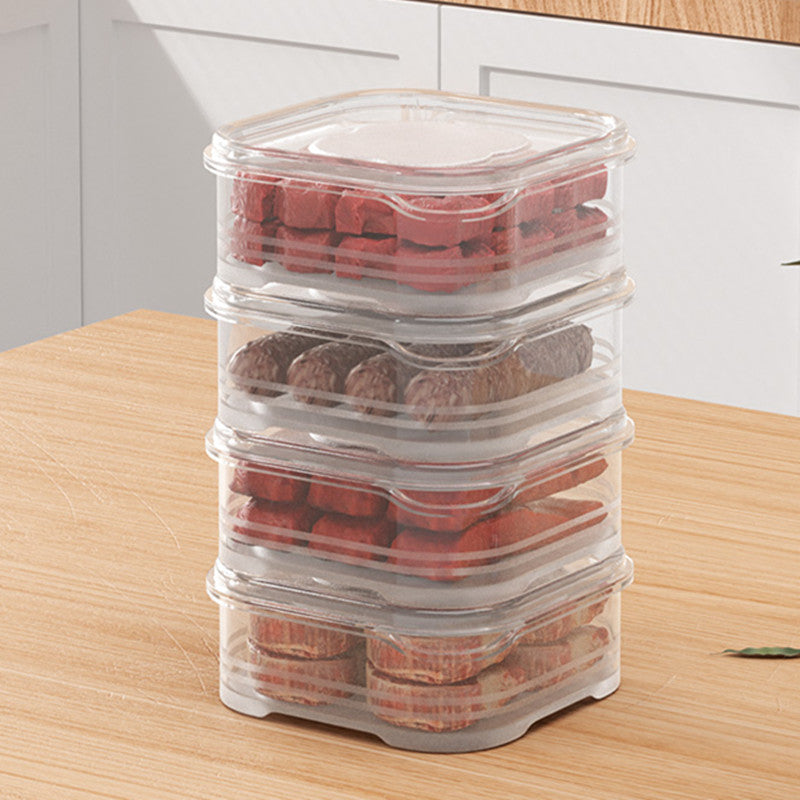 Clear Plastic Containers for Refrigerator with Lids - Set of 4, 8, or 10. Ideal for storing and keeping food fresh in the fridge. Dishwasher safe. Perfect for storing fruits, vegetables, dumplings, meat, ginger, garlic, green onions, and more. A