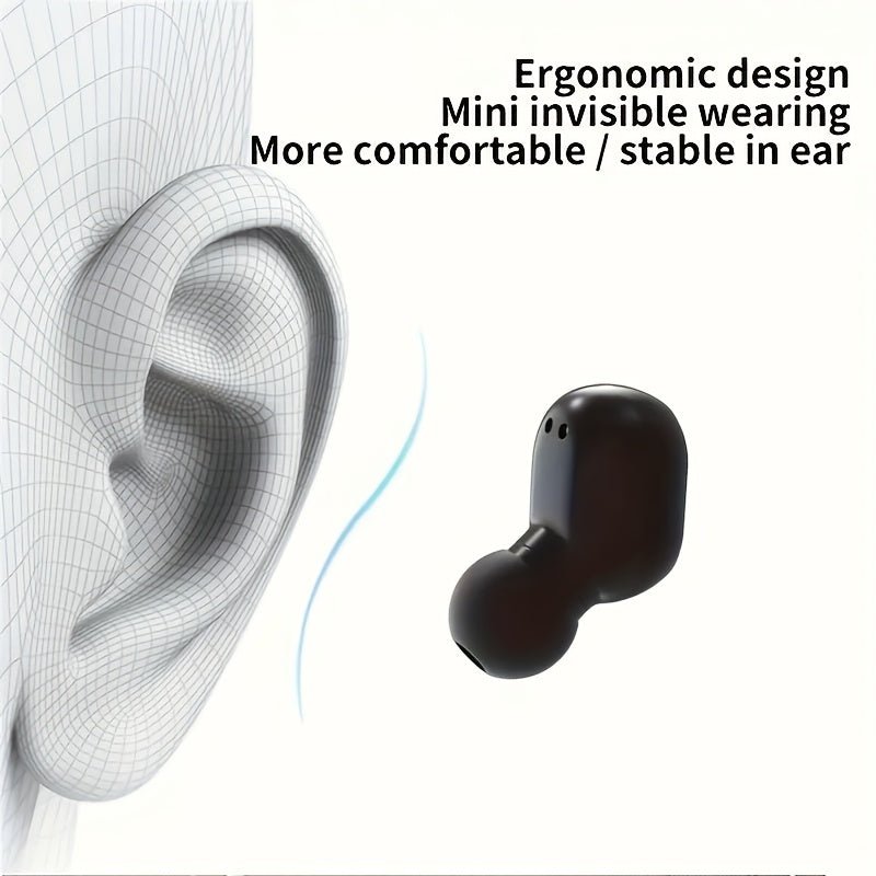 Instructions for charging wireless headset with USB case. Button control, long-lasting, comfortable in-ear earbuds compatible with mobile phones and computers. Ideal sports music gift.