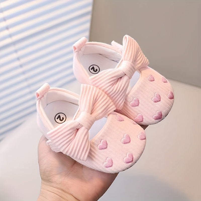 Casual Bow-Knot Mary Jane Infant Shoes in solid fabric, slip-on design with non-slip soft sole. Breathable and lightweight, perfect for indoor or party wear in spring/fall. Stylish and