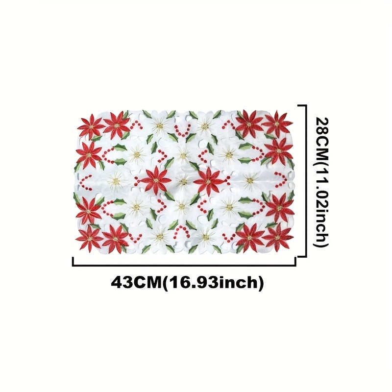 New Christmas printed tablecloths and embroidered table runners in various sizes for table decoration supplies at parties or picnics. Available in 28x43cm, 38x176cm, and 38x220cm.