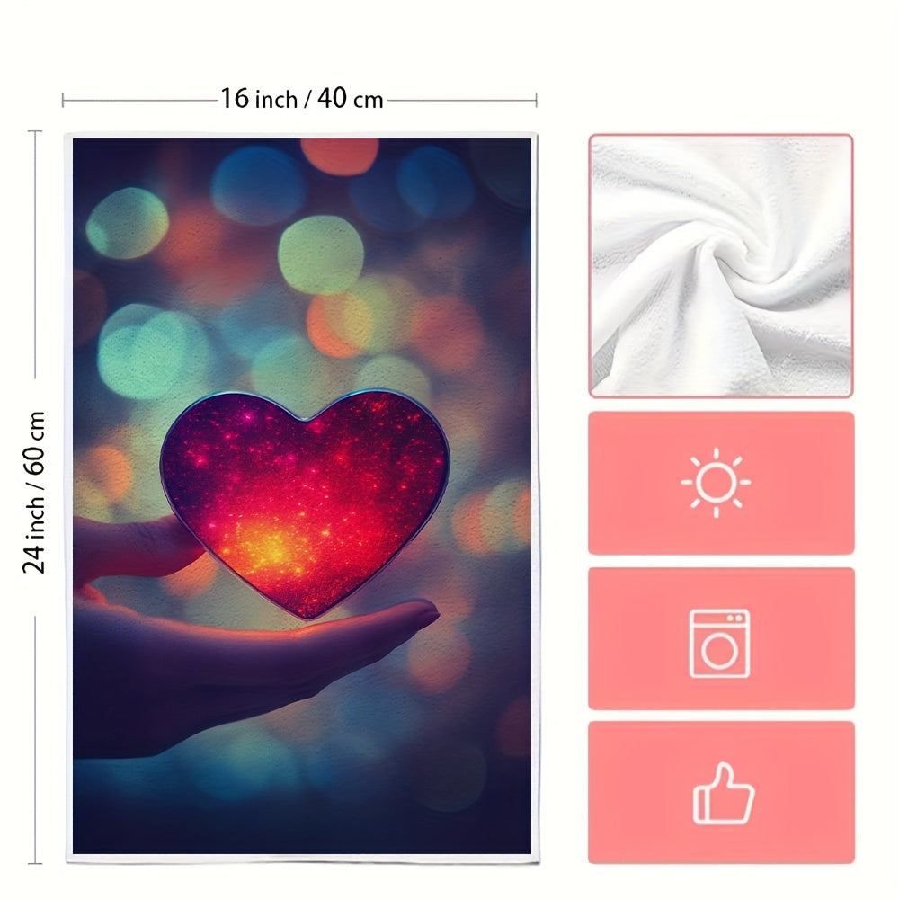 This set includes 2 ultra-soft kitchen towels, great for sending heart e-cards on smartphones. Highly absorbent and perfect for holiday decoration, these dish towels are machine washable and measure 40.64x60.96 cm.