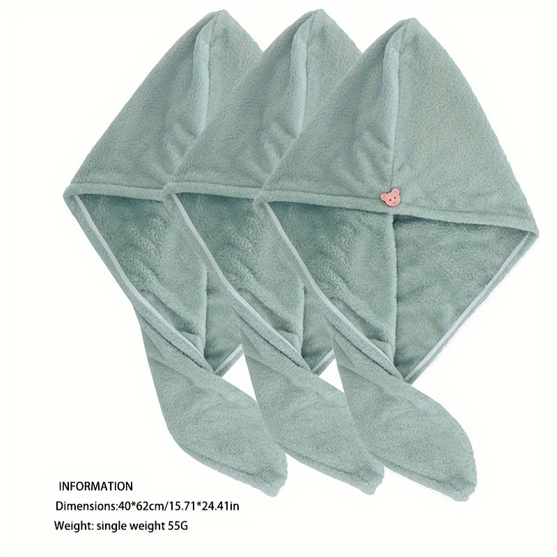 3/4 Super soft hair drying towels with buttons for all hair types.