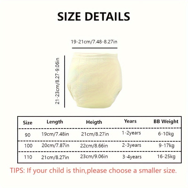 Breathable Cloth Diapers - Set of 3 Cotton Training Pants for Babies 0-3 Years - Washable Diaper Covers with Leakproof Protection for Boys and Girls