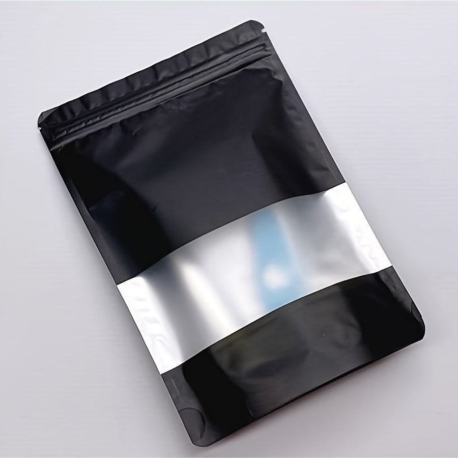 50pcs of Black Open Window Packaging Bag for Biscuits, Candy, Coffee, Flower Tea, Frosted Self-Sealing Bag