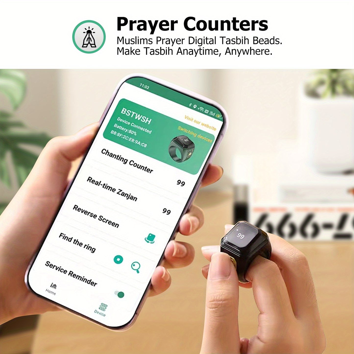 Умное молитвенное кольцо с OLED-экраном, USB-заряжаемое, управляемое приложением, из цинкового сплава, с длительным сроком службы батареи, напоминания, направляющее руководство, счетчик, азан-аларм, включает зарядный кабель &