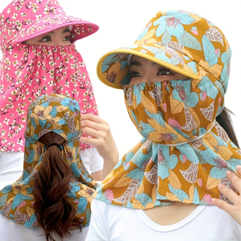 1 Sun Hat with Large Brim Shawl, Face Mask for Sun Protection while Cycling