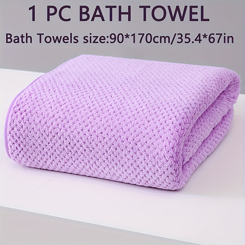 Large pineapple check patterned bath towel made of ultra-fine microfiber, highly absorbent and soft, suitable for various settings, available in multiple colors.