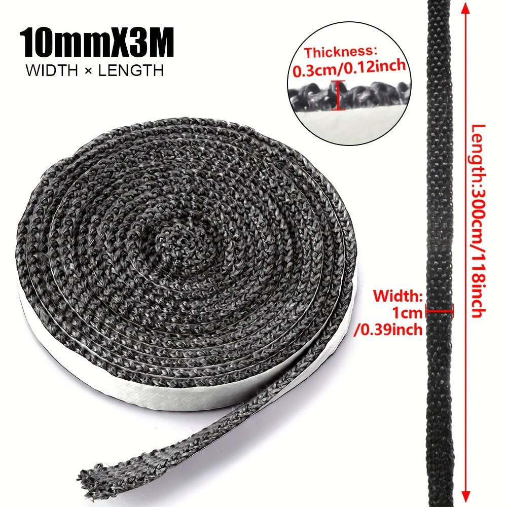 Black Fiberglass Fireproof Sealant Tape designed for log burners and fireplaces with high-quality materials. This self-adhesive tape is heat resistant and can be used as a replacement gasket. Available in 2m or 3m lengths.