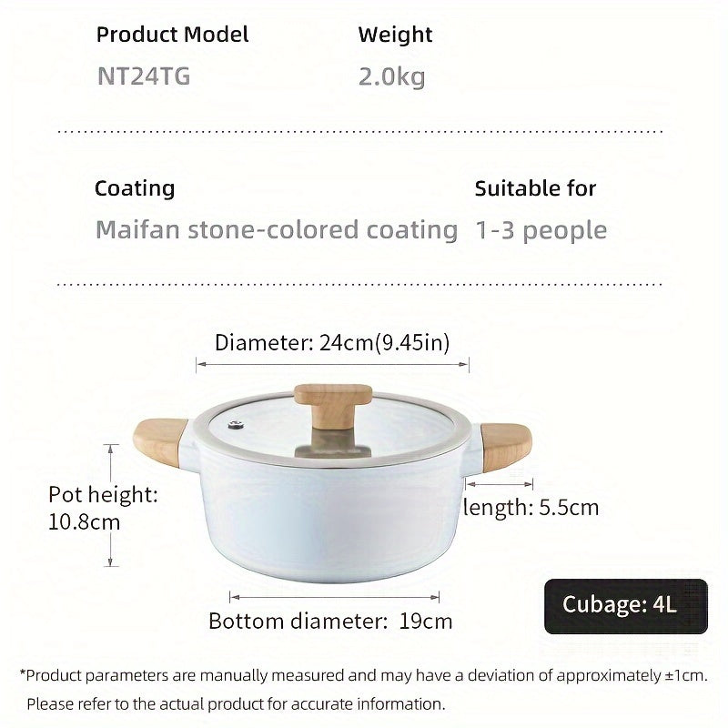 Yopishmaydigan Qozon: 24 sm/9.45 dyuym, Shisha Qopqoq bilan, Toksik bo'lmagan, PTFE va PFOA dan ozod, Isiga chidamli Tutqich, Induksiyaga tayyor, Barcha Pishirish Plitalari bilan mos keladi