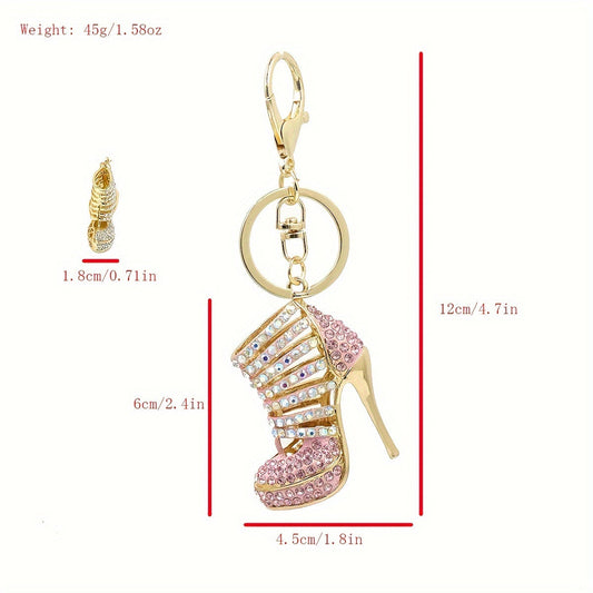 Elegant Rhinestone High Heel Keychain - Made of Alloy Metal with Lobster Clasp, Great for Adding Style to Bags and Cars, the Perfect Valentine's Day Present