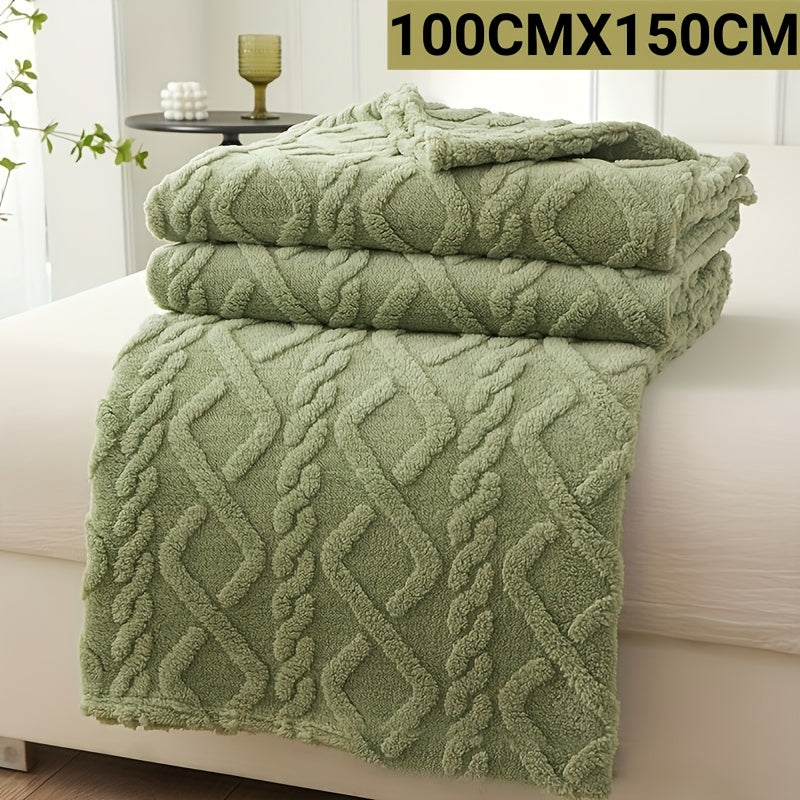 Hand Wash Only Lamb Fleece Blanket with Non-woven Coral Fleece Plush Thick Warm 3D Geometric-Pattern - Soft Cozy Flannel Throw Perfect for All Seasons. Featuring Contemporary Style Multifunctional design for Bed, Couch, or Travel. Made of 100% Polyester.