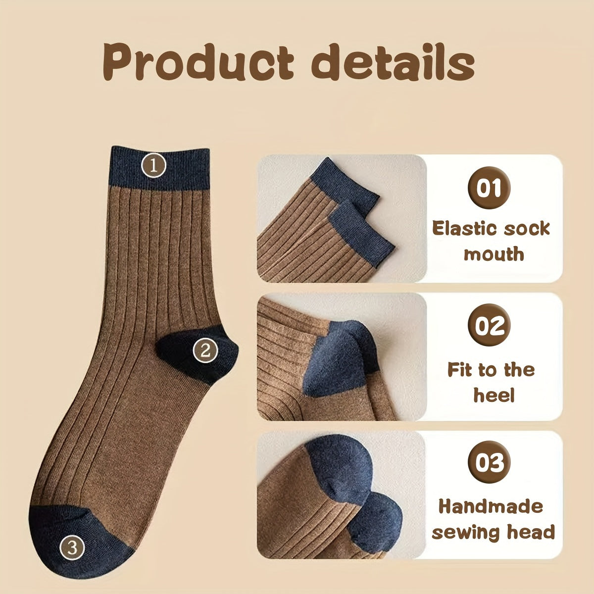 5 Pairs Men's Thick Mid-Calf Socks for Fall/Winter with Anti-Odor and Moisture-Wicking Properties