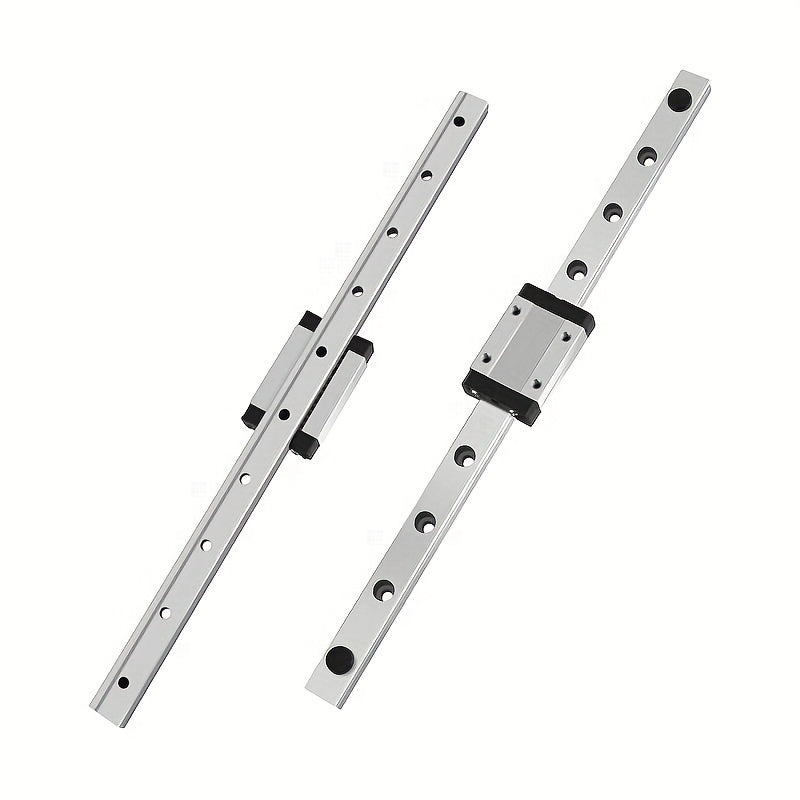 Durable steel linear rail with MGN9H sliding block for DIY projects. Features precision movement, easy installation with mounting holes, and compact steel construction.