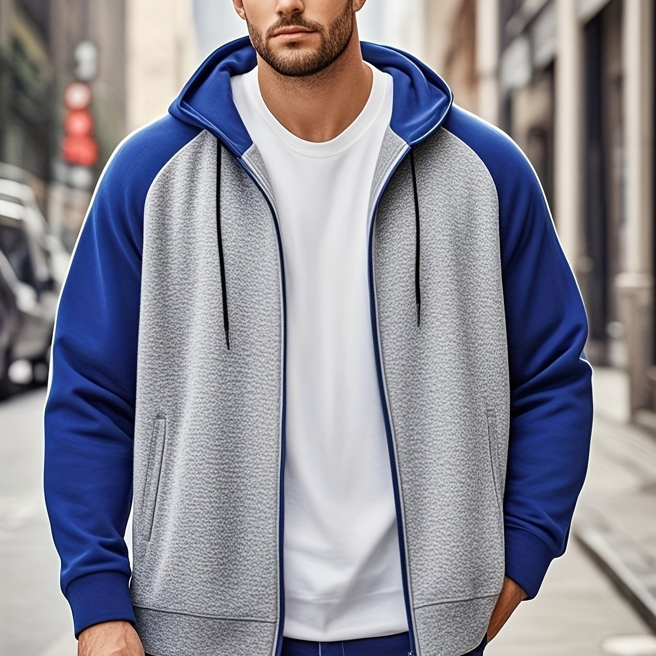 Men's Plus Size Color Block Hoodie with Kangaroo Pocket - Casual Streetwear, Machine Washable, Polyester - Ideal Family Gift