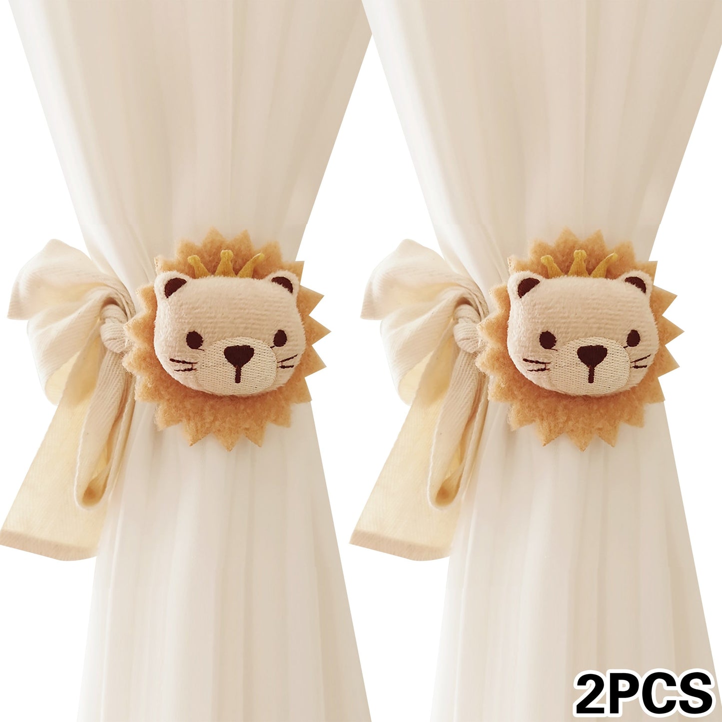 Two-Pack of Modern 3D Cartoon Animal Curtain Tiebacks made of Polyester, Adjustable No-Drill Curtain Holdbacks for Living Room, Bedroom, Home Decor - Unique Animal Design Clasps to Add Warmth and Creativity to your Home.