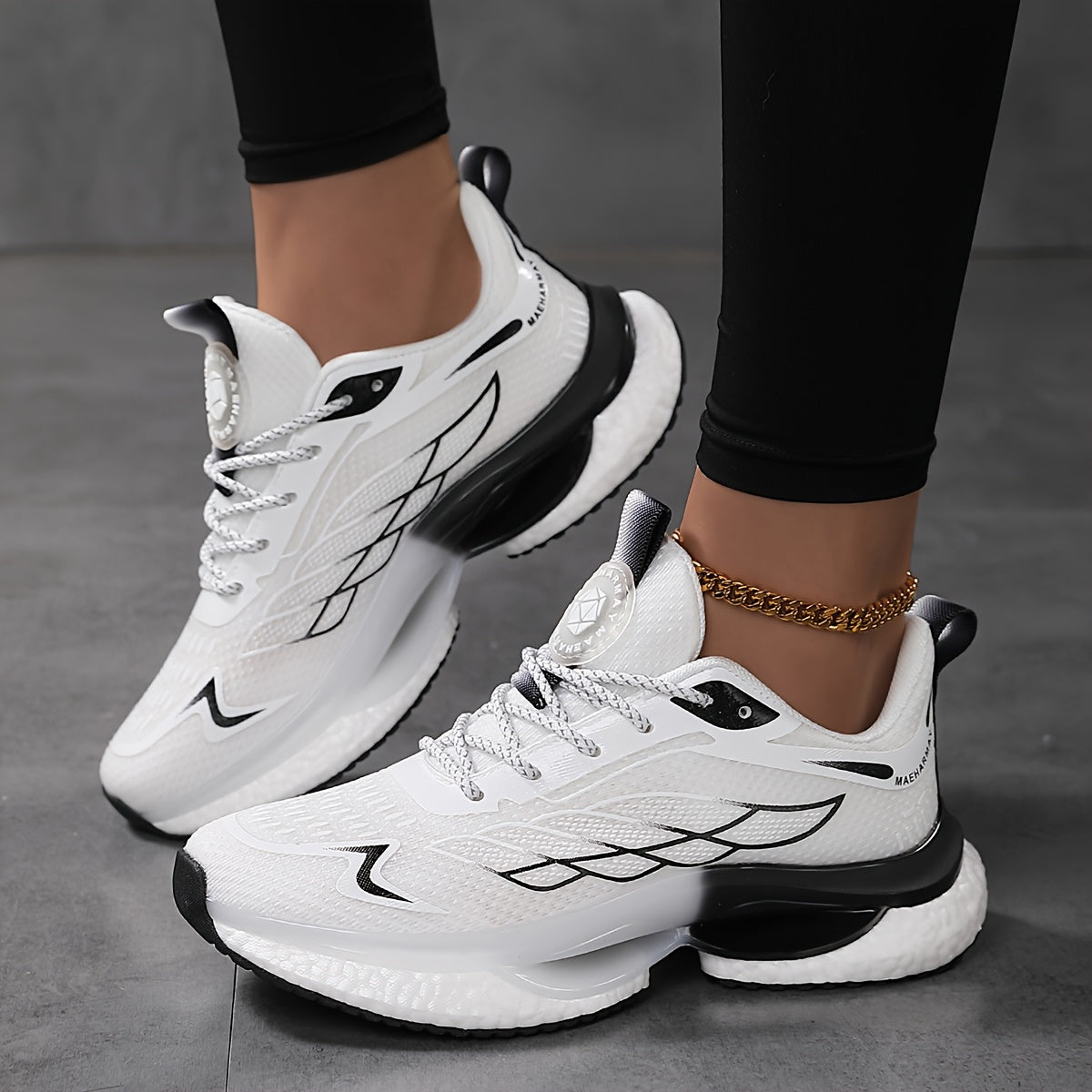 Plus size 6-12 women's athletic sneakers in three colors, featuring lightweight, breathable mesh, shock absorption, non-slip sole, lace-up closure, and a casual low-top design suitable for