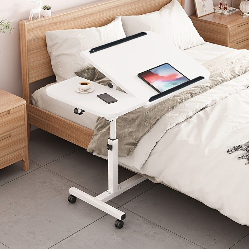 Height adjustable and rotatable bedside table made of hardwood fiberboard and metal frame, suitable for dorms and homes. Easy to assemble.