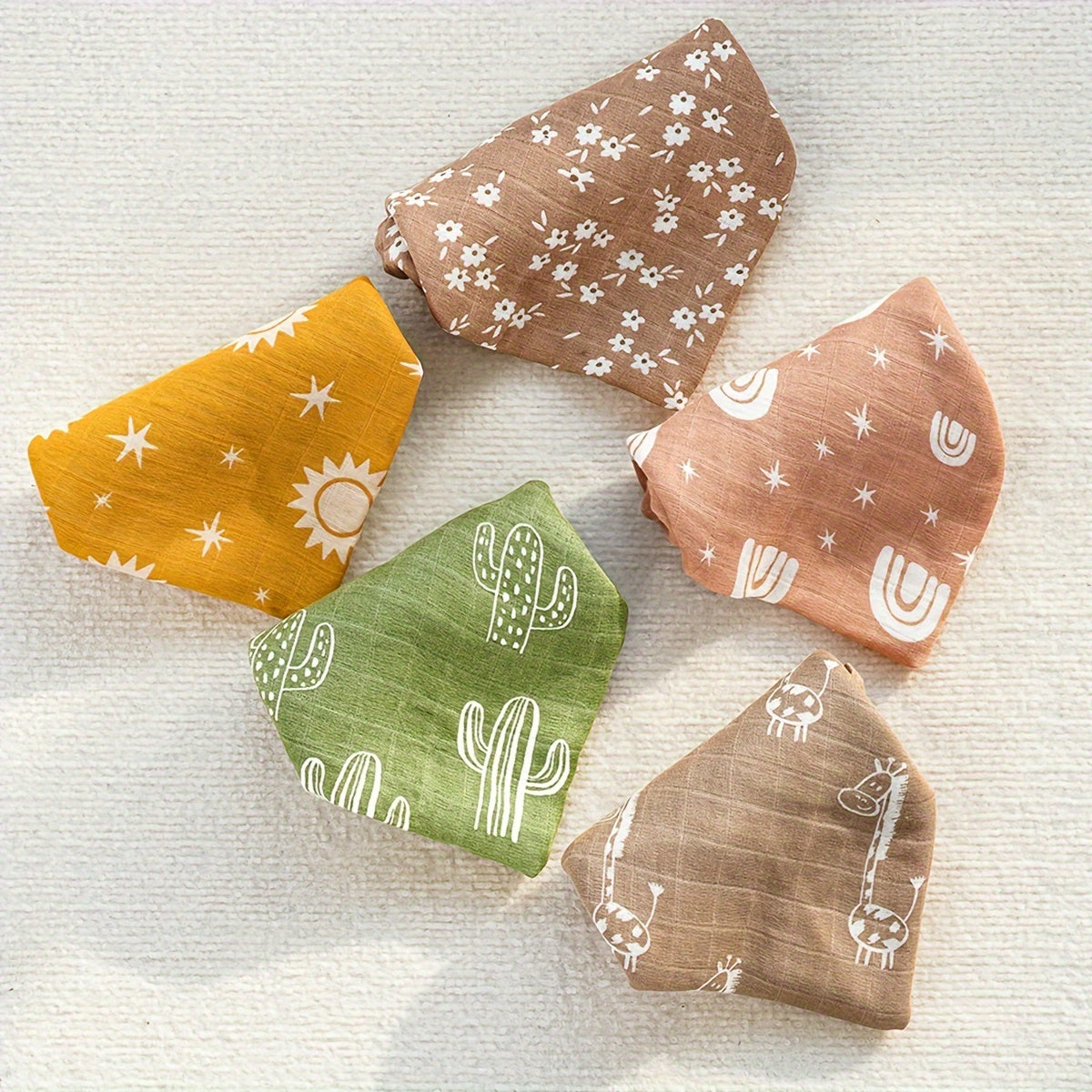 Set of 5 Muslin Bamboo Cotton Bibs, Soft Burp Cloths, Feeding Bibs, Absorbent and Gentle on Baby's Skin, Perfect for Holidays and Special Occasions - Christmas, Halloween, Thanksgiving, New Year's, and Valentine's Day Gifts