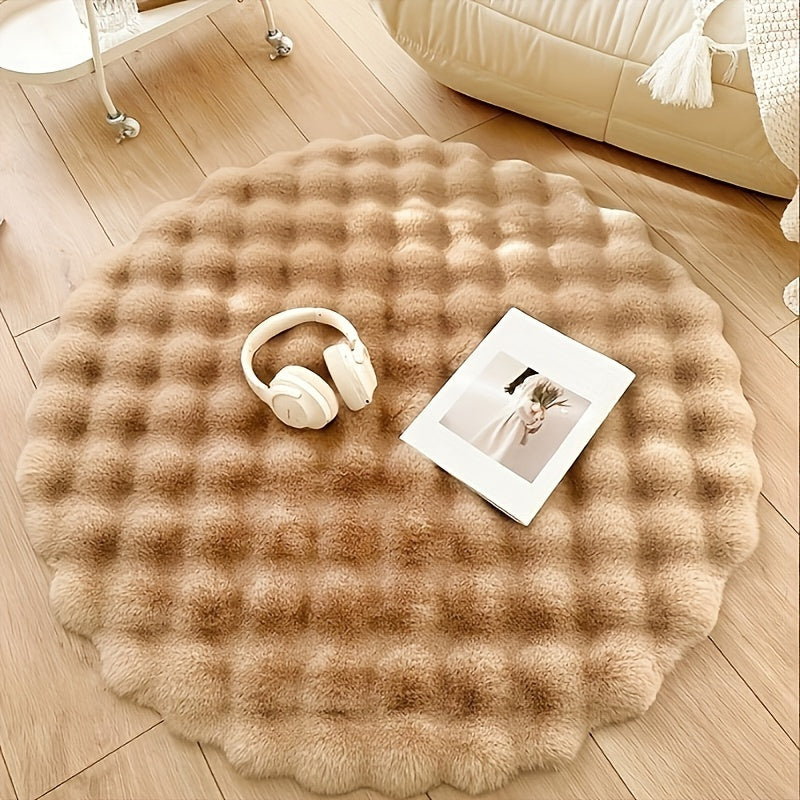 Elegant Plush Faux Rabbit Fur Circular Rug - Supremely Soft, Plush, and Warm, Easy-Care Polyester Blend, Anti-Skid Base, Ideal for Enhancing Living Room or Bedroom Décor - Contemporary Minimalist Design