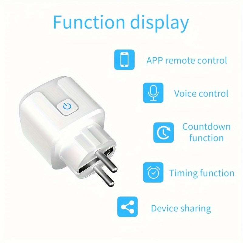 Tuya European Standard Wifi Smart Plug with Power Meter Function 16A, Voice Control, Mobile App Control, Remote Control, Compatible with Google Alexa