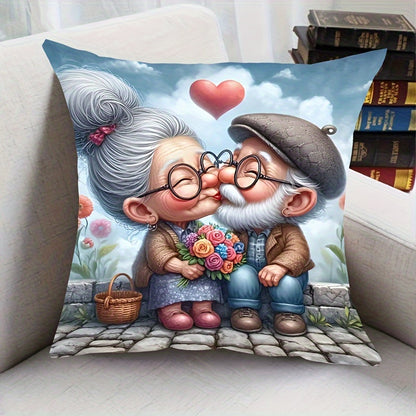 Chic couple-themed plush pillowcase 44.96cm x 44.96cm with zipper. Machine washable. Architectural collectible for home and bedroom decor (pillow not included).