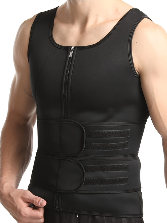 Men's Tummy Control Tank Top with Double Row Hooks, Firm Waist Trainer for Beer Belly Reduction, Compression Workout Vest