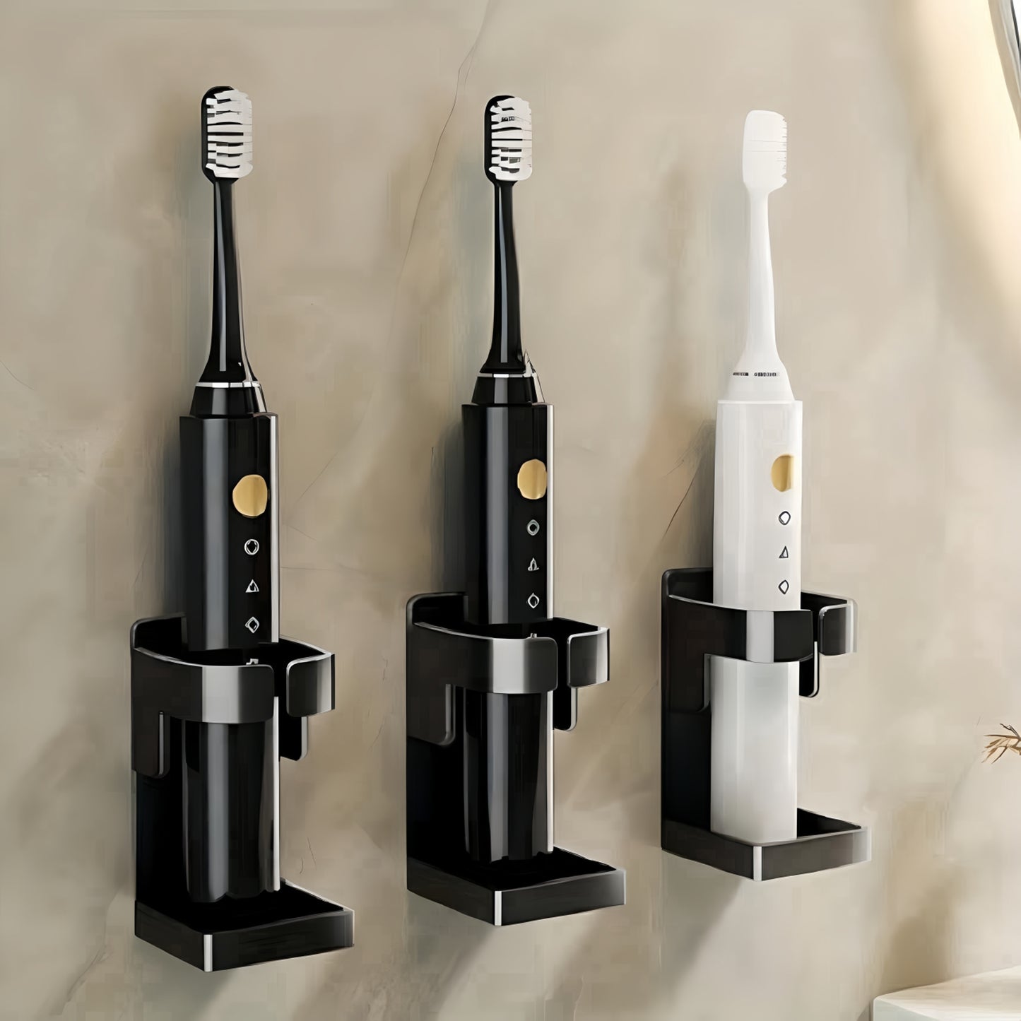 Toilet storage shelf with traceless toothbrush holder for 90% of electric toothbrushes.