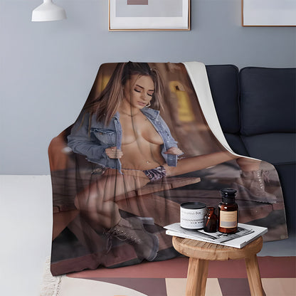 Luxurious Flannel Throw Blanket featuring Stunning Blonde Beauty - Ultra-Soft and Cozy, All-Season Versatility - Ideal for Couch, Bed, Office, Camping, or as a Gift; Multipurpose Home Decor with a Modern Twist